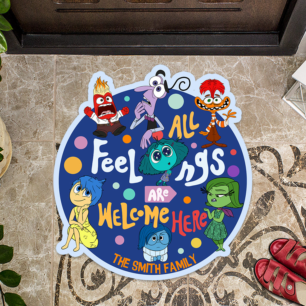 All Feelings Are Welcome Here - Personalized Shaped Doormat