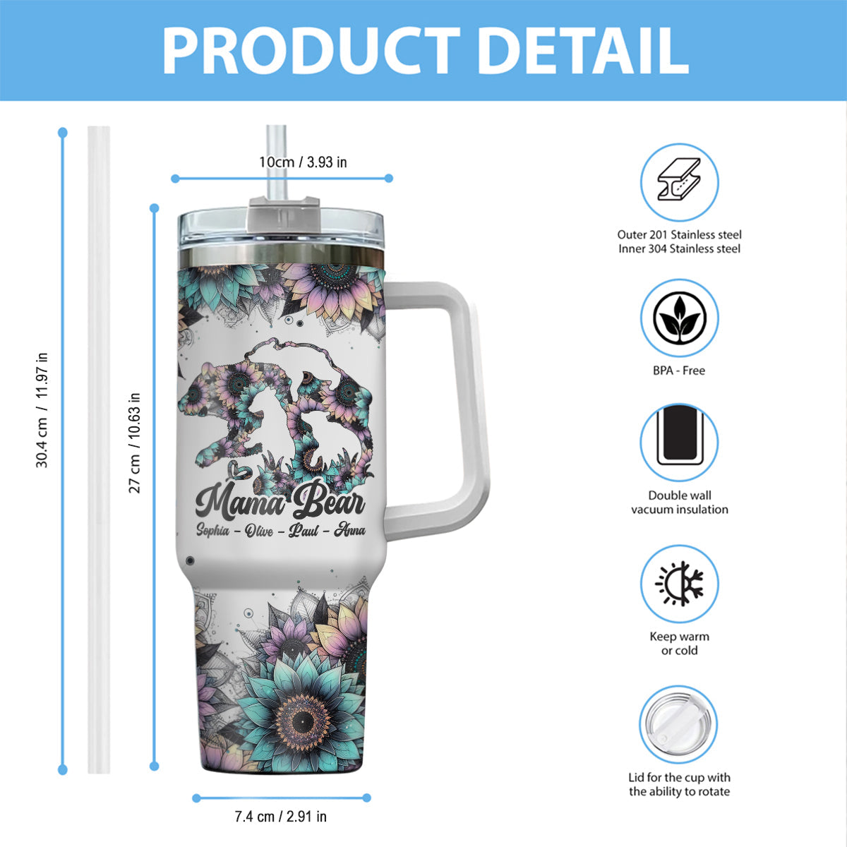 Mama Bear - Personalized Mother Tumbler With Handle