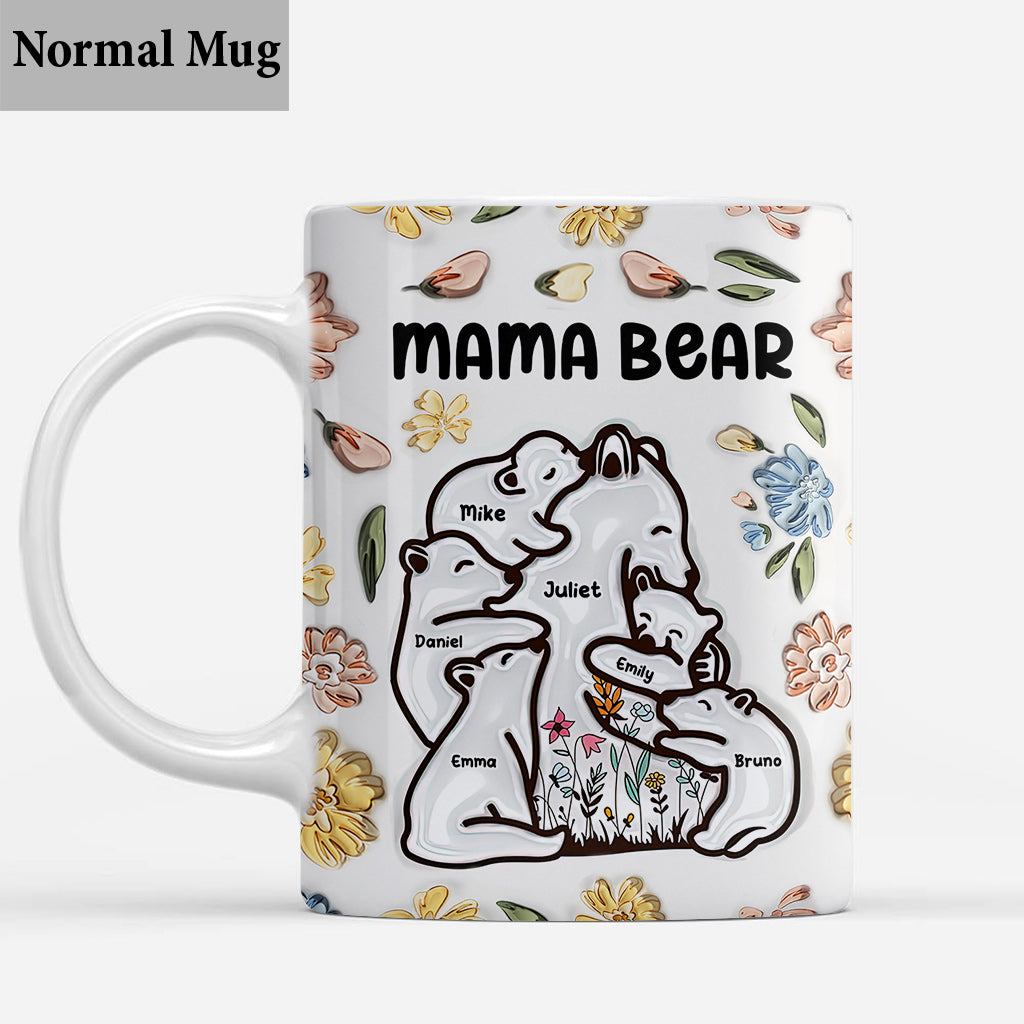 Mama Bear Huggings Her Cubs Floral Style - Personalized Mother Mug