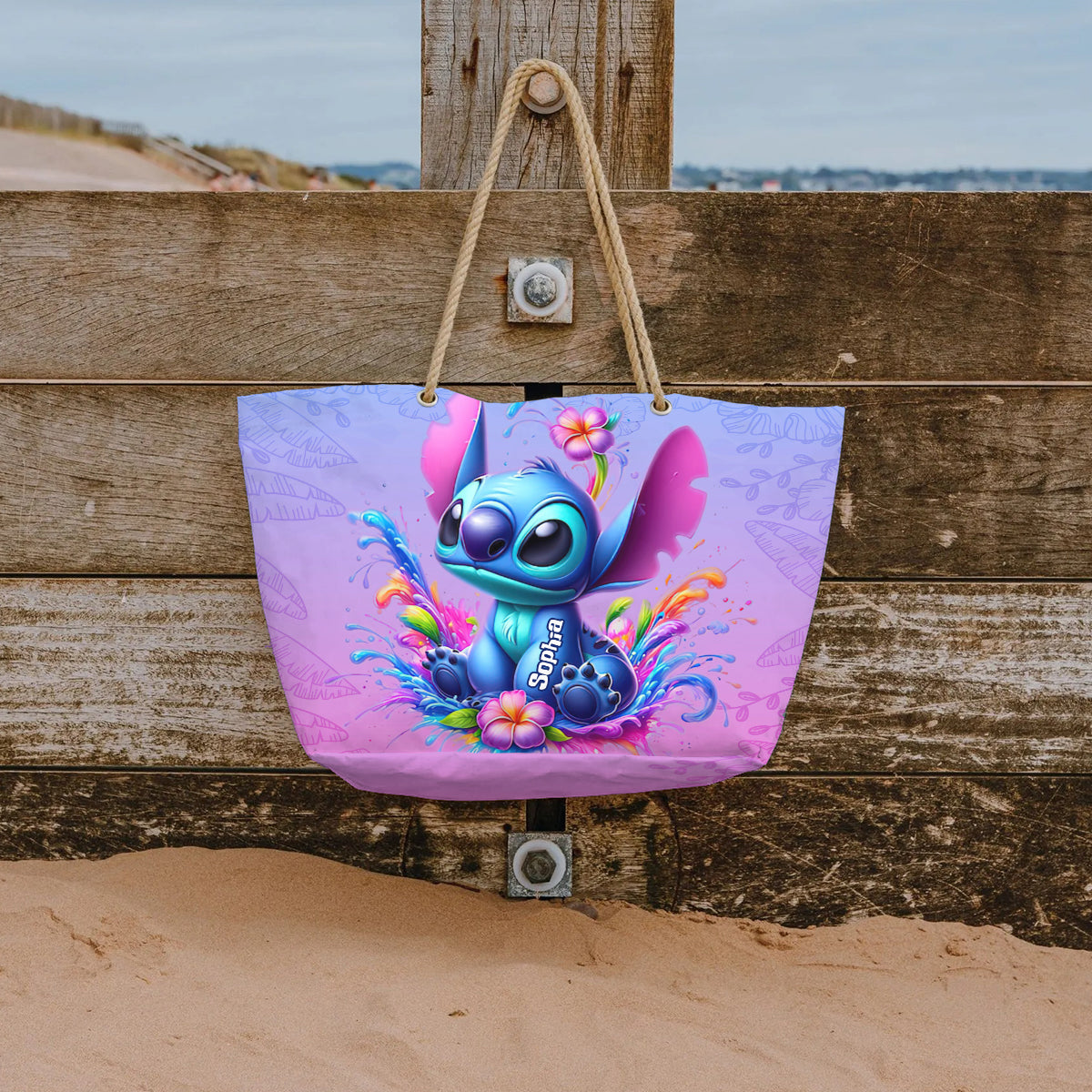 Pink And Blue Ohana - Personalized Ohana Beach Bag