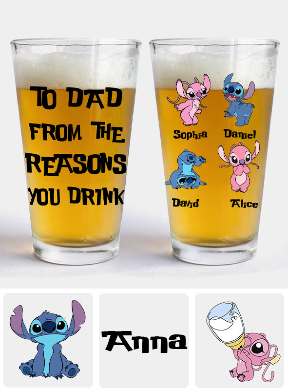 To Dad From The Reasons You Drink - Personalized Ohana Beer Glass