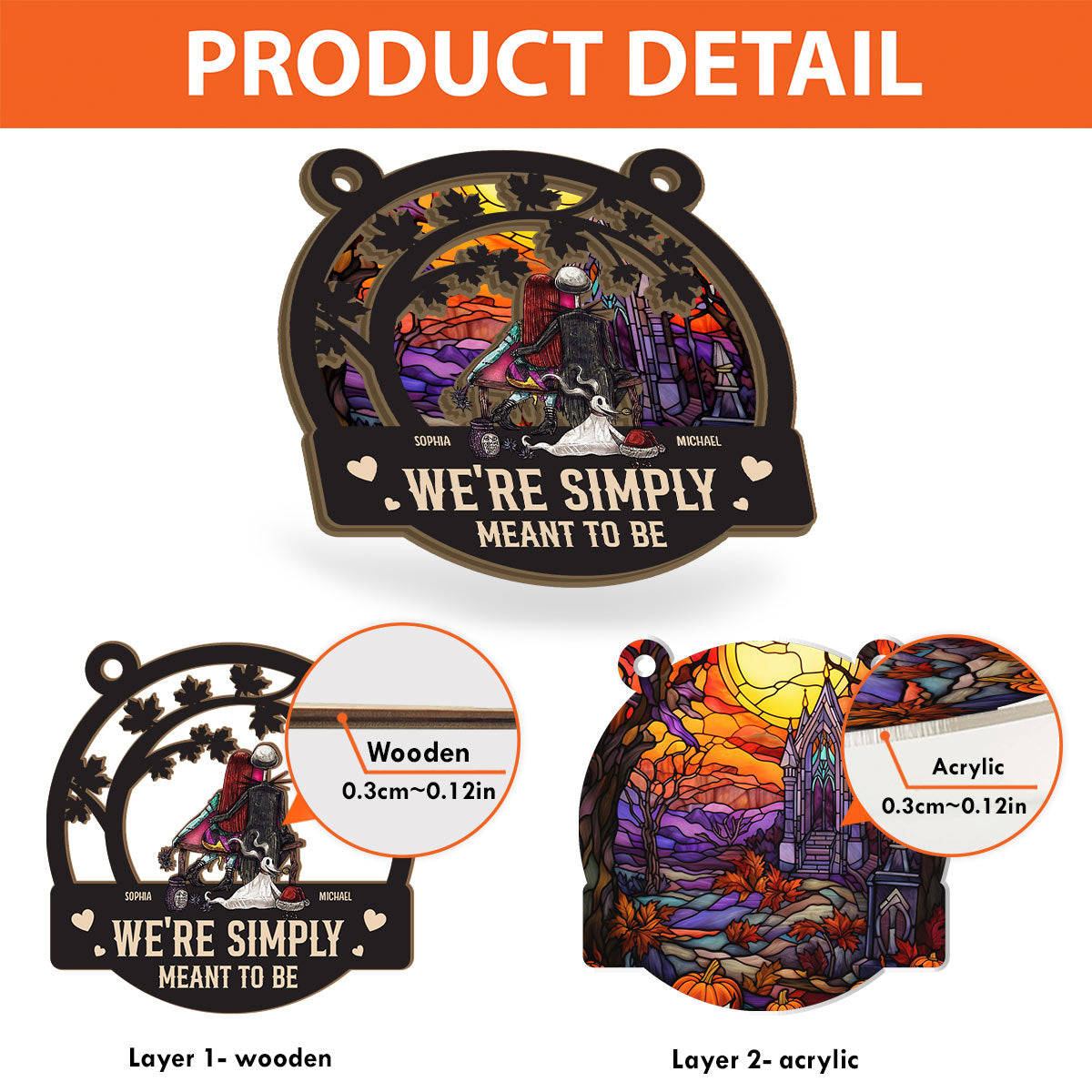 We're Simply Meant To Be - Personalized Nightmare 2 Layered Window Hanging Suncatcher