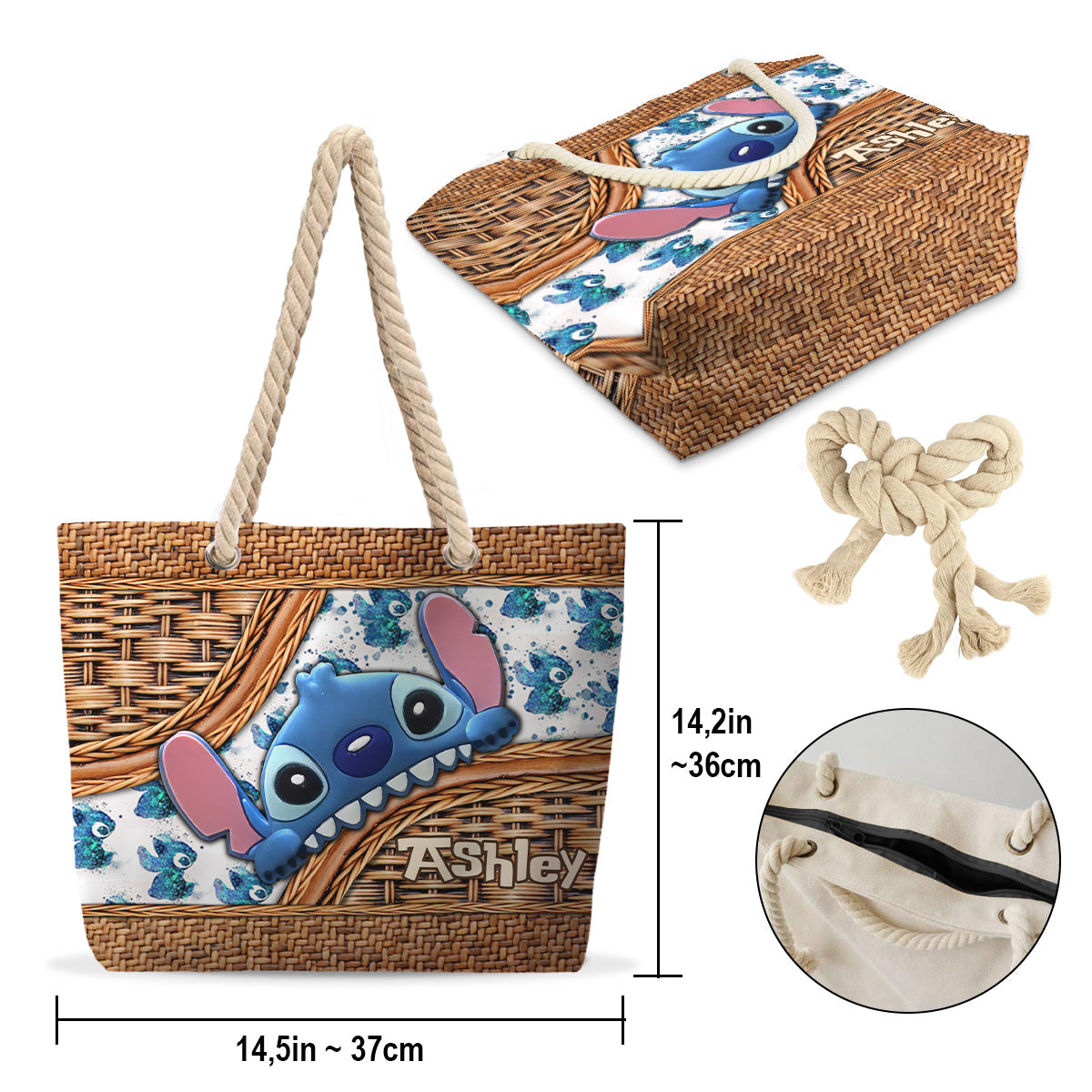 Cute Stitch - Personalized Ohana Beach Bag