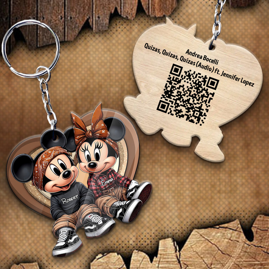 Chicano Couple Song QR Code - Personalized Mouse Keychain