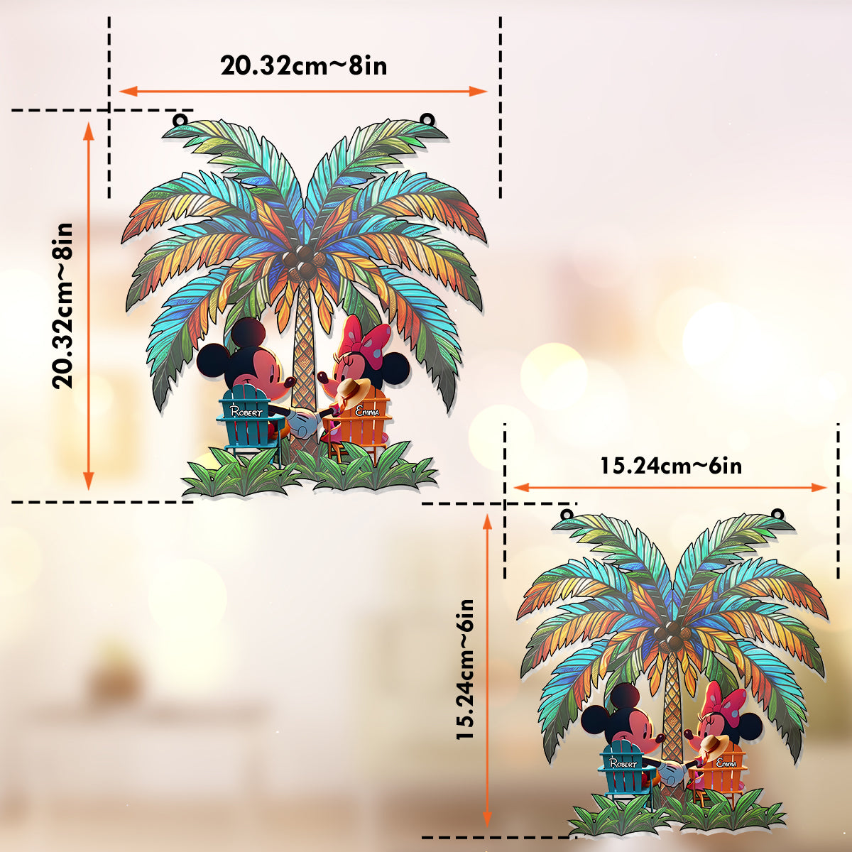 Under The Palm Tree Happy Couple - Personalized Mouse Window Hanging Suncatcher Ornament