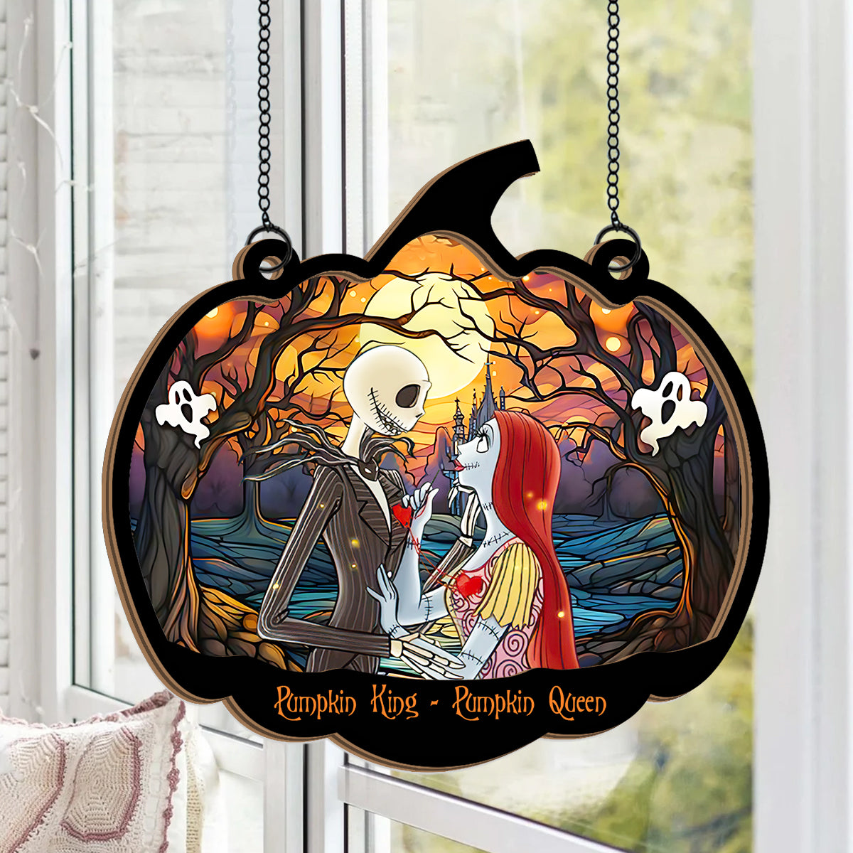 Pumpkin King & His Queen - Personalized Nightmare 2 Layered Window Hanging Suncatcher