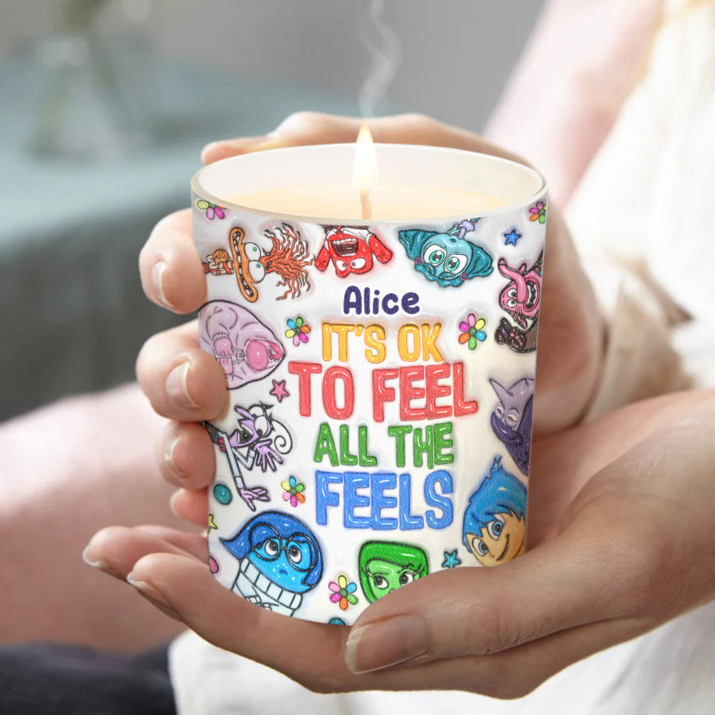 It's Ok To Feel All The Feels - Personalized Candle With Wooden Lid