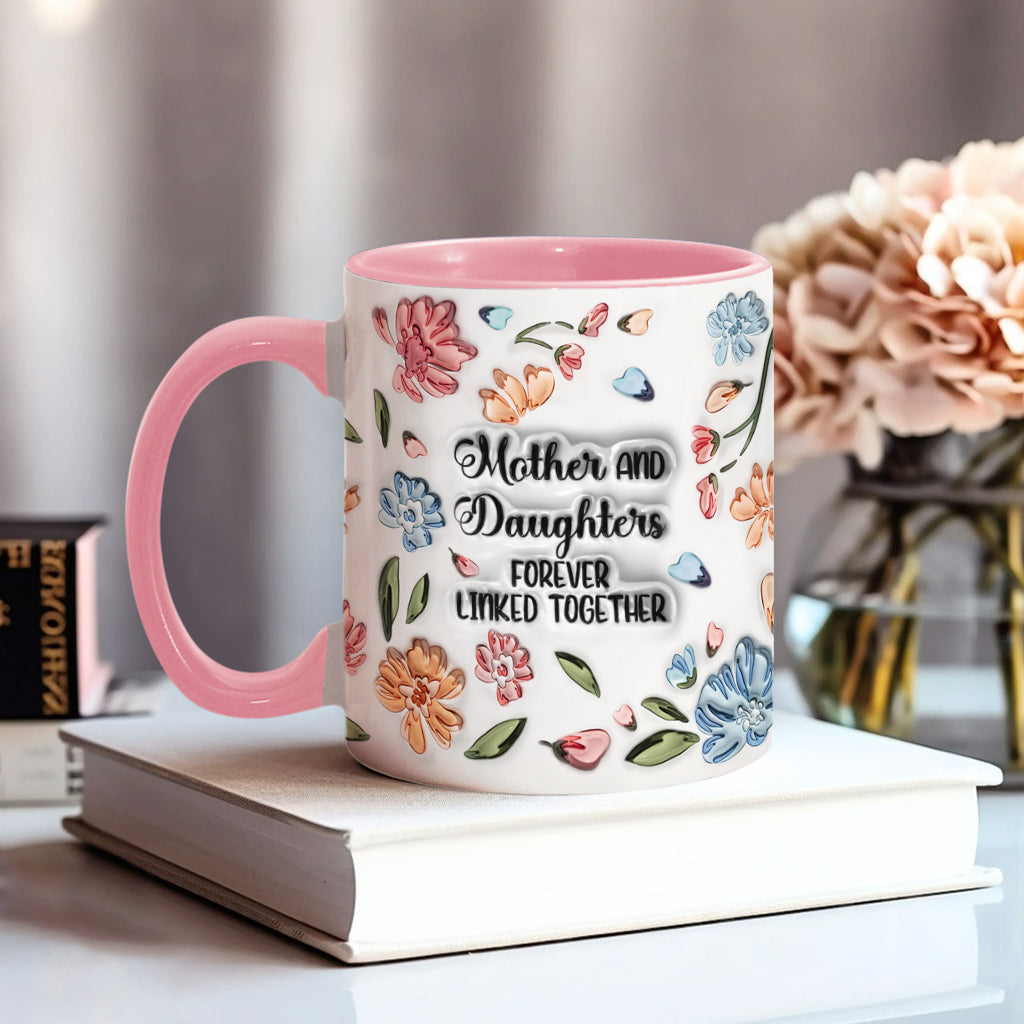 Mother And Daughters Sons Children Forever Linked Together Floral Inflated - Personalized Mother Accent Mug