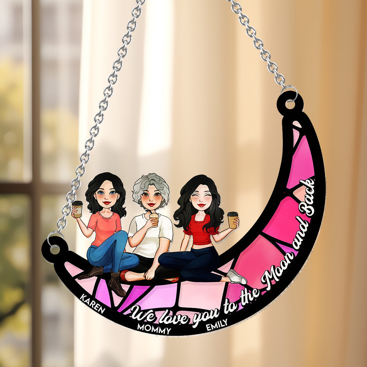 I Love You To The Moon And Back - Personalized Mother Window Hanging Suncatcher Ornament