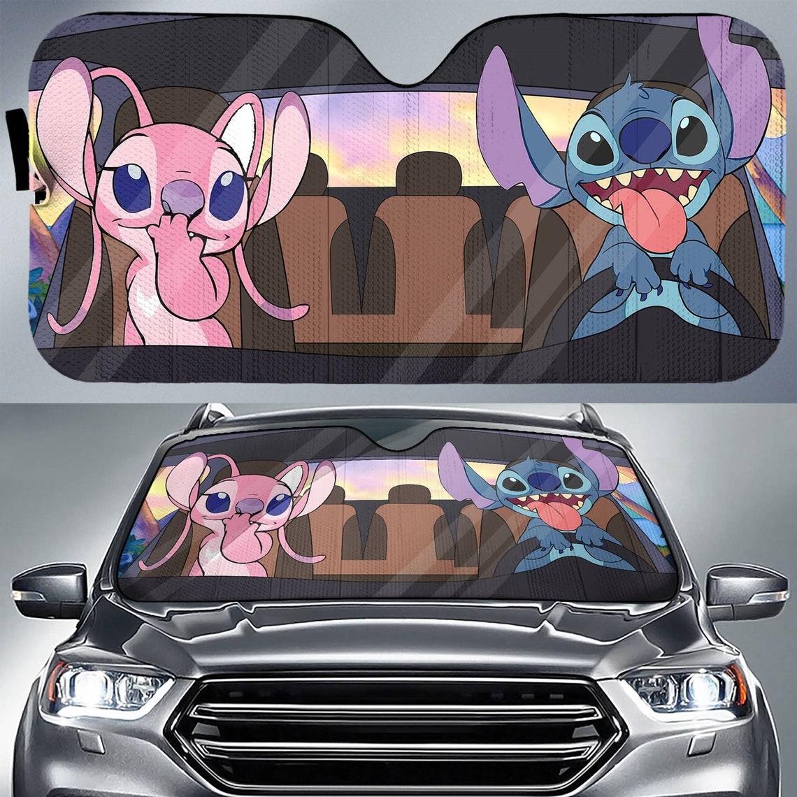 Cute Couple Ohana Car Sunshade 0624