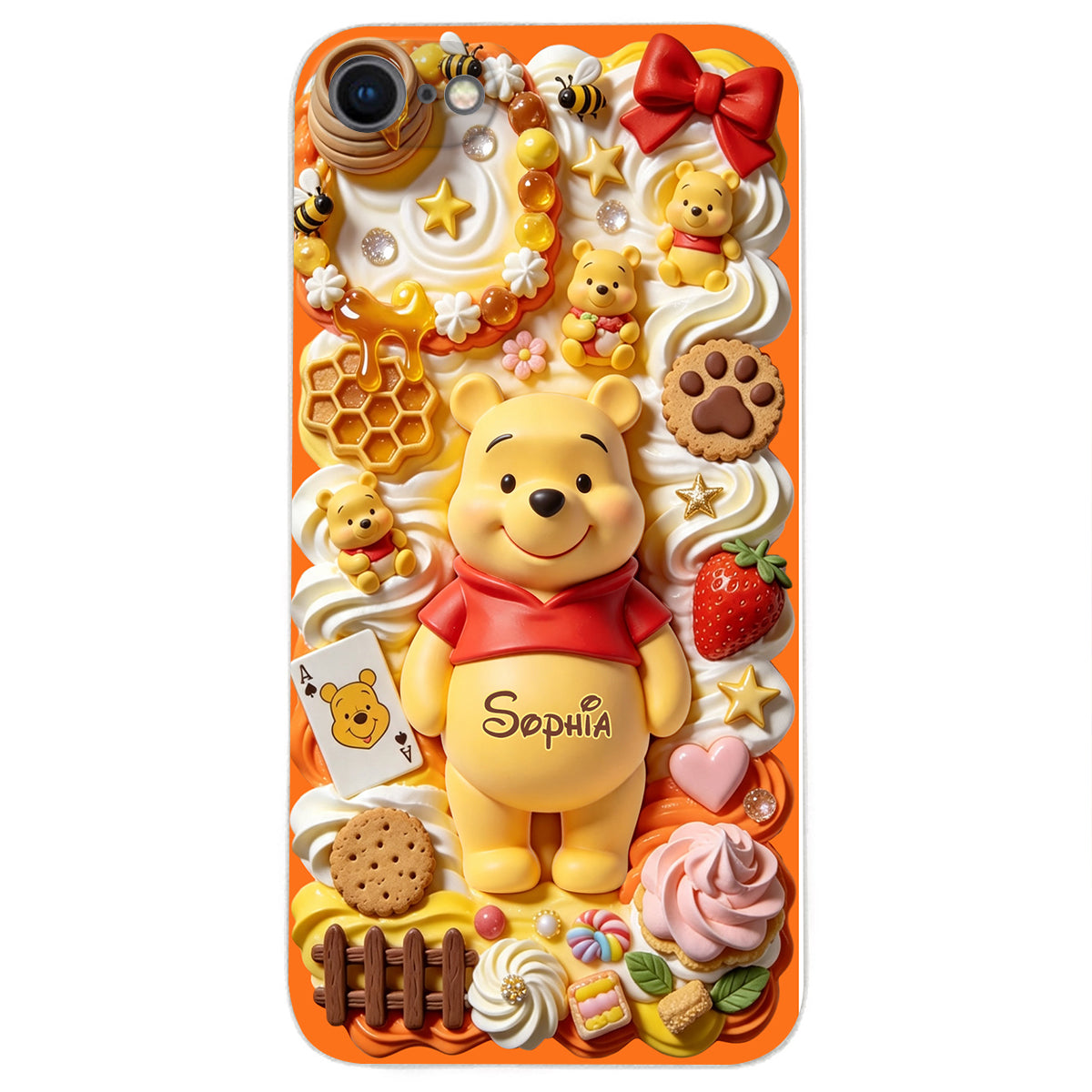 Sweet Bear - Personalized Yellow Bear 3D Embossed Leather Phone Case