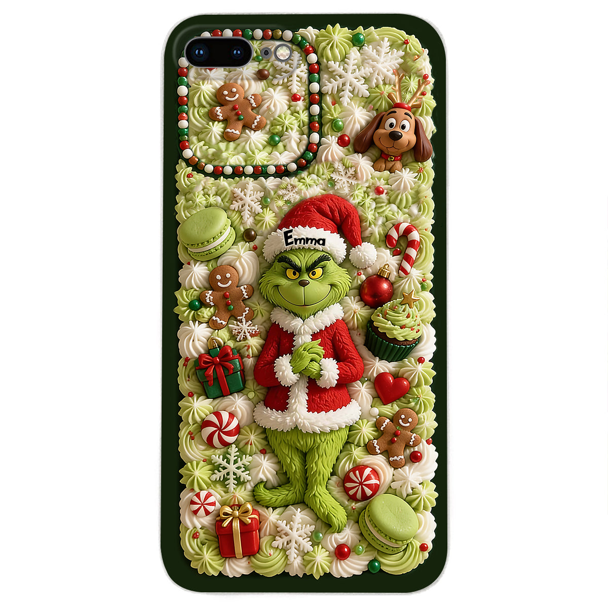 Christmas Green Character - Personalized Stole Christmas 3D Embossed Leather Phone Case