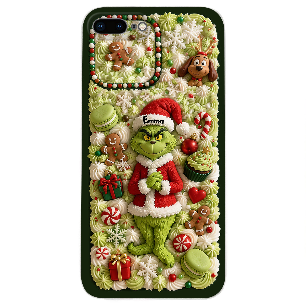 Christmas Green Character - Personalized Stole Christmas 3D Embossed Leather Phone Case