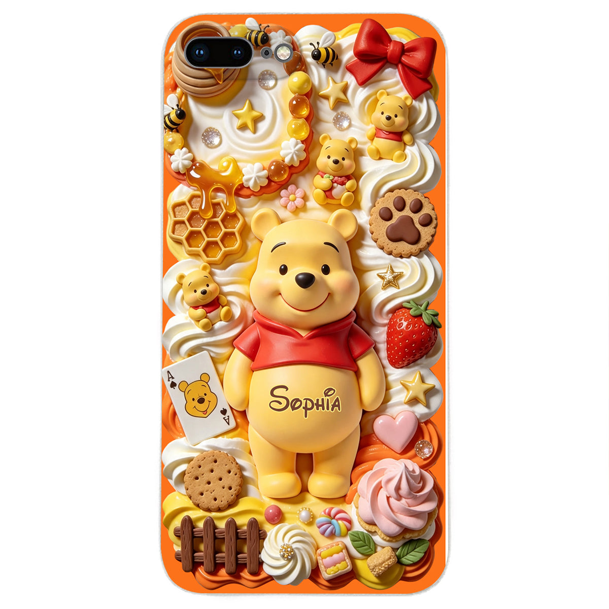 Sweet Bear - Personalized Yellow Bear 3D Embossed Leather Phone Case
