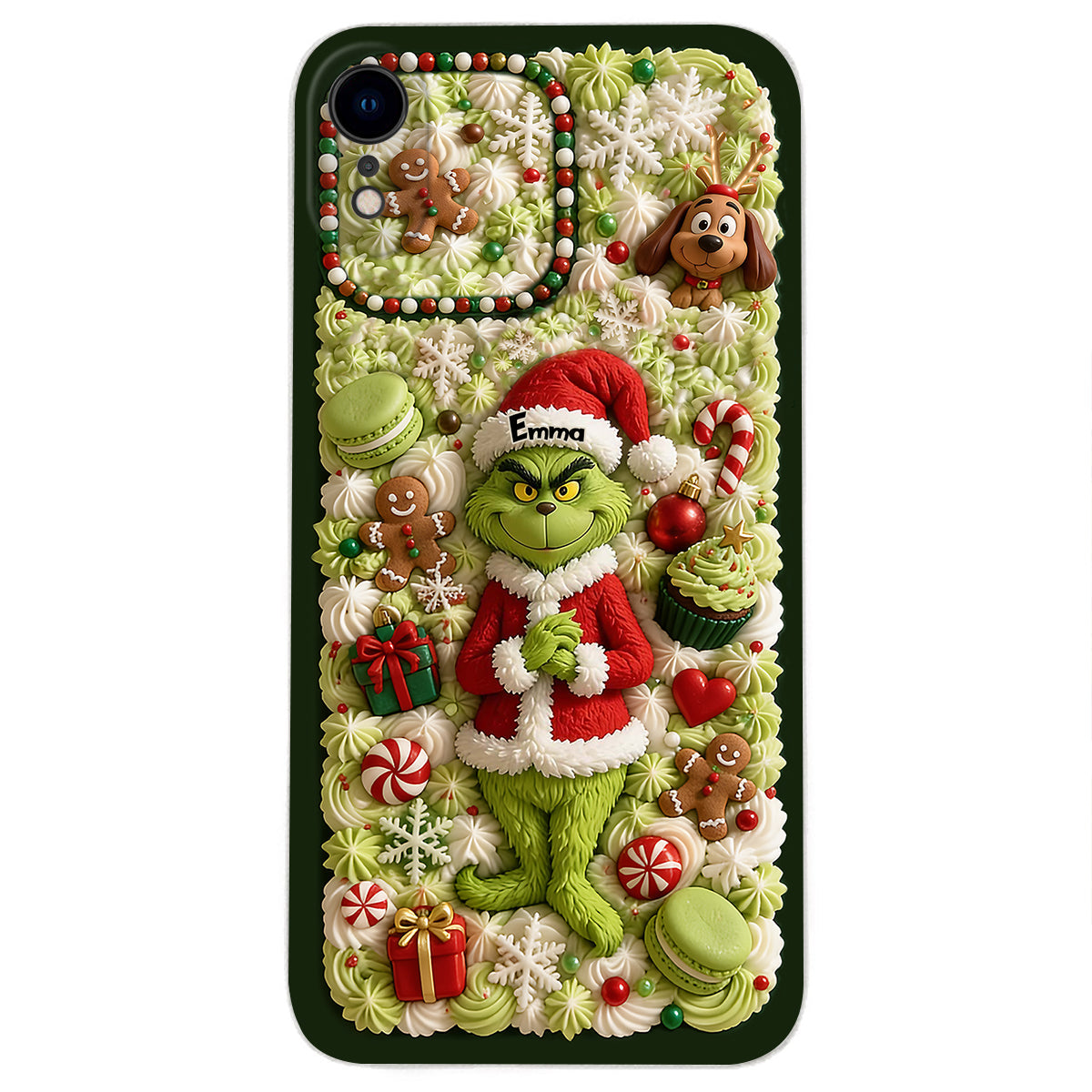 Christmas Green Character - Personalized Stole Christmas 3D Embossed Leather Phone Case