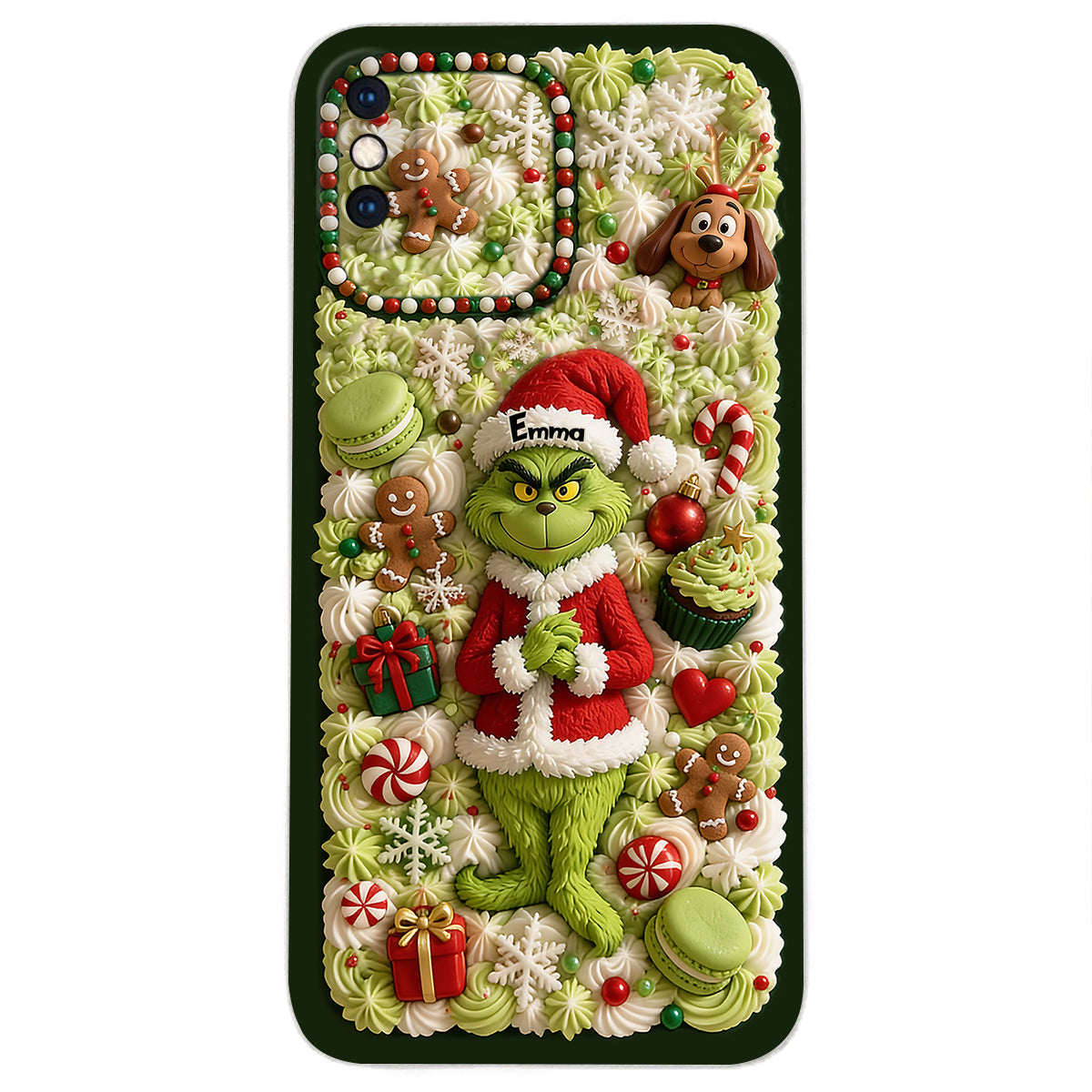 Christmas Green Character - Personalized Stole Christmas 3D Embossed Leather Phone Case