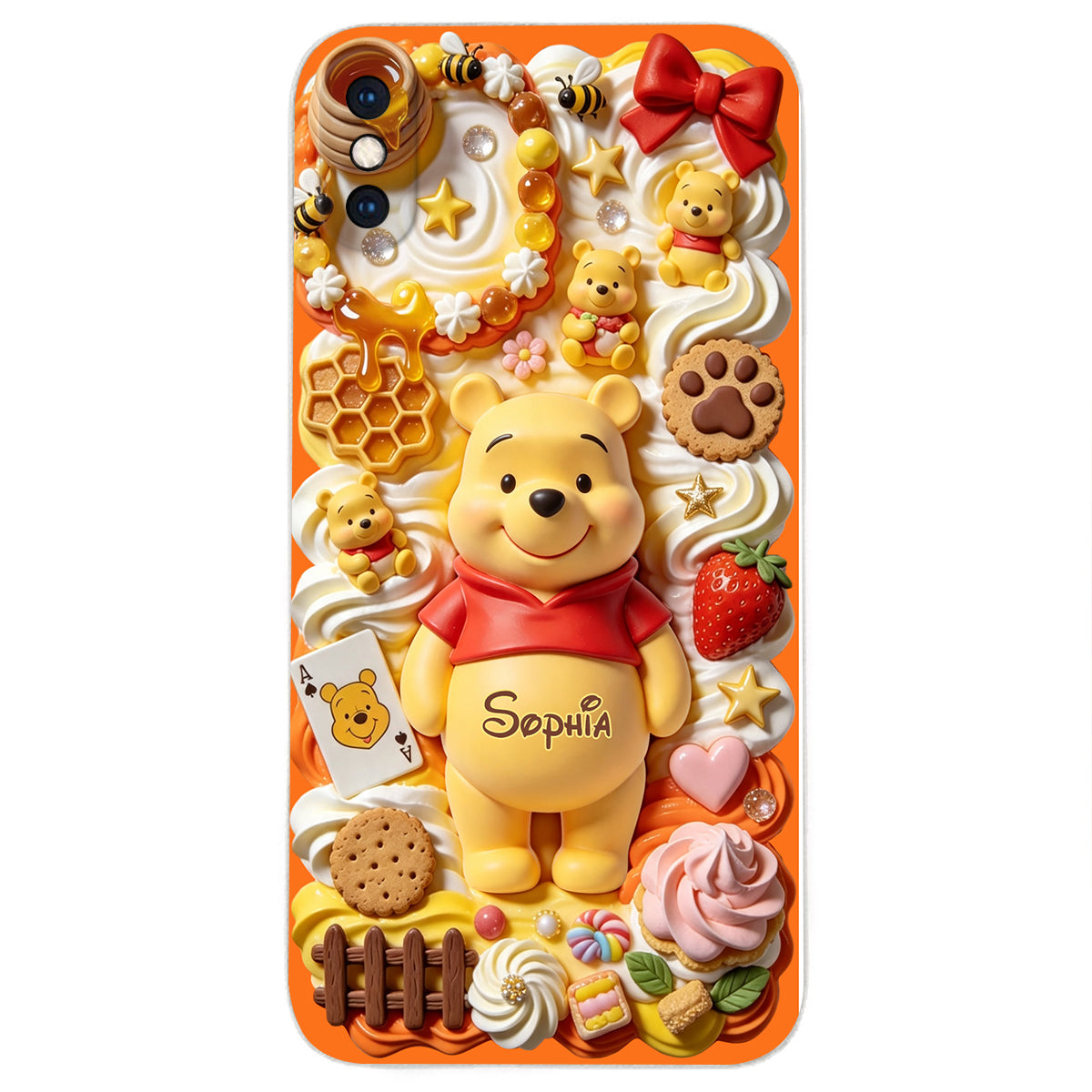 Sweet Bear - Personalized Yellow Bear 3D Embossed Leather Phone Case