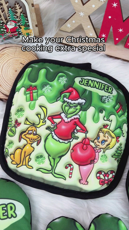 Merry Chrisrtmas - Personalized Stole Christmas Oven Mitts & Pot Holder Set