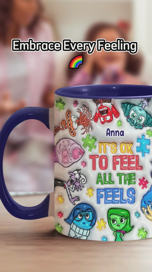 It's Ok To Feel All The Feels - Personalized Autism Awareness Accent Mug