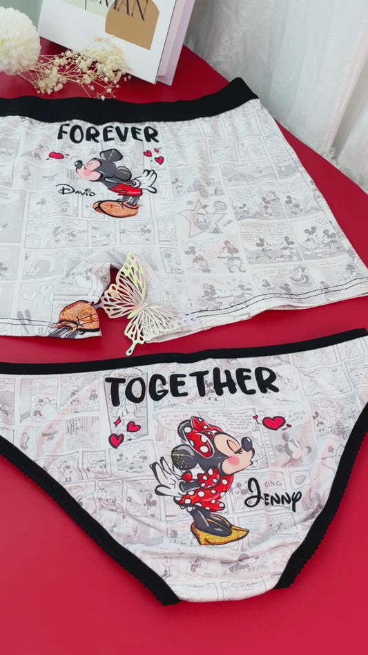 Together Forever - Personalized Mouse Lace Border Women Briefs And Men’s Boxer Briefs