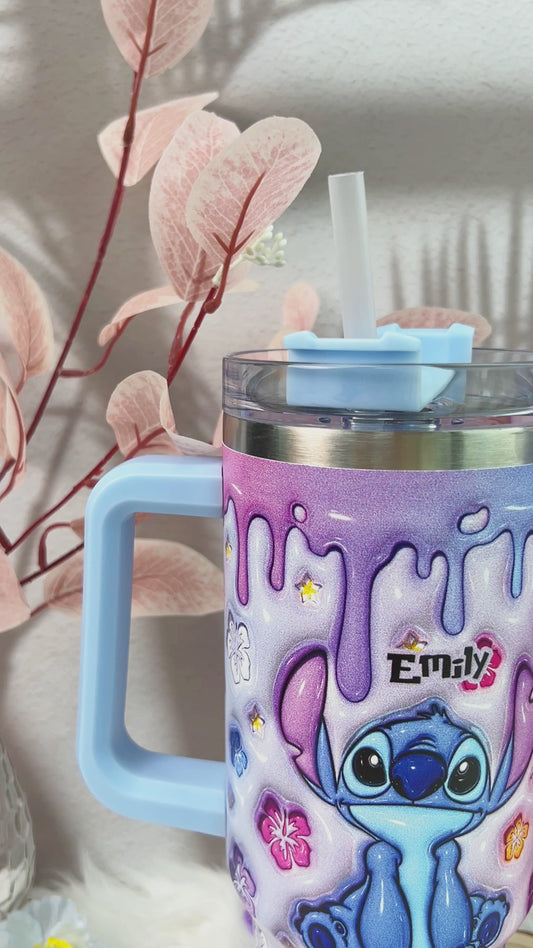 Blue Pink Ohana - Personalized Ohana Tumbler With Handle