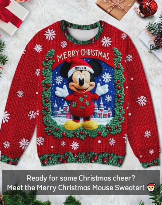 Merry Christmas - Personalized Mouse Ugly Sweater