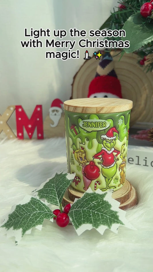 Merry Chrisrtmas - Personalized Stole Christmas Candle With Wooden Lid