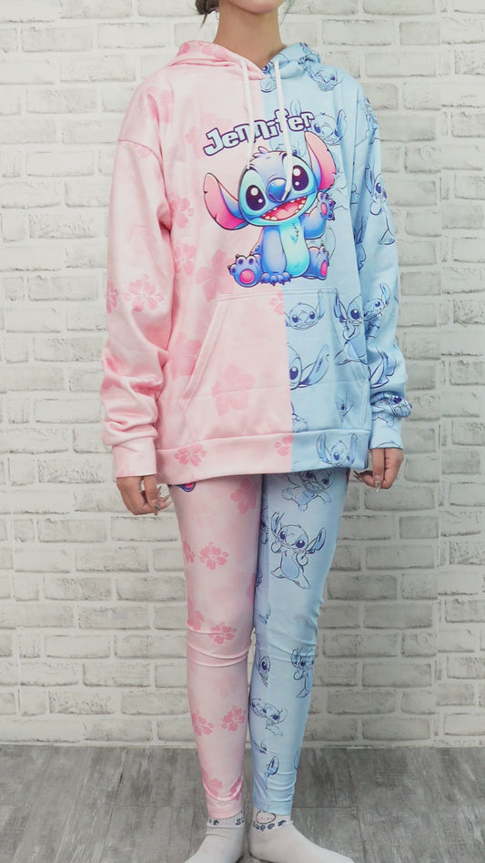 Pink And Blue - Personalized Ohana Hoodie and Leggings