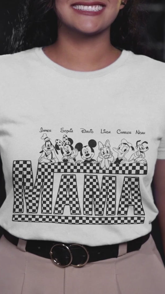 Vintage Checkered Mama Dada Mini Grandma Grandpa - Personalized Mouse T-shirt And Hoodie