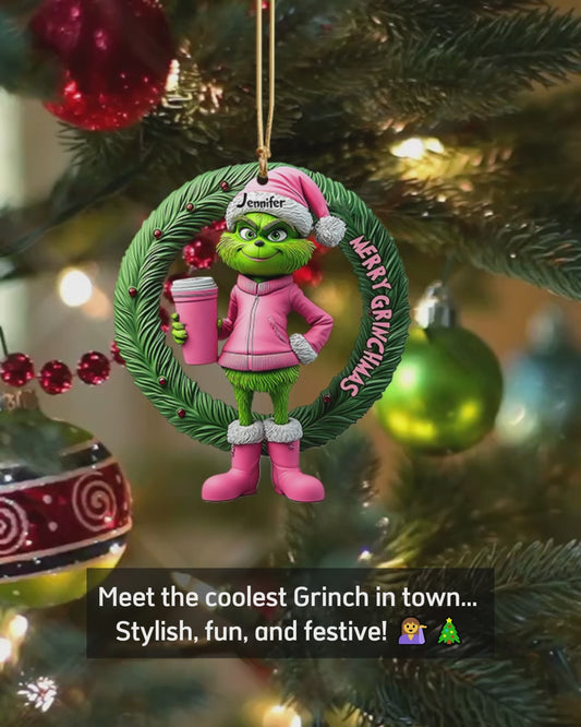 Grinchy Green Lady - Personalized Stole Christmas Ornament