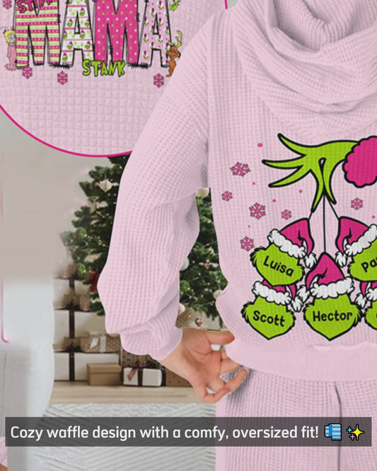 Mama Grinch - Personalized Stole Christmas Waffle Hoodie