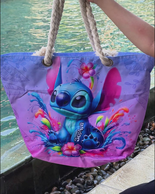 Pink And Blue Ohana - Personalized Ohana Beach Bag