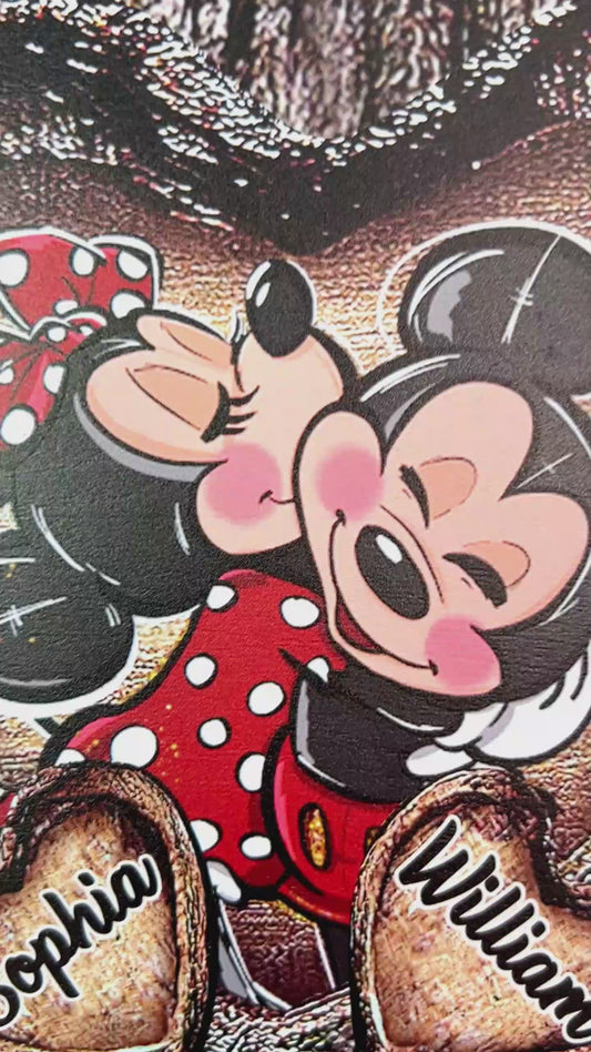 Mouse Ears Couple Heart - Personalized Mouse Wood Sign