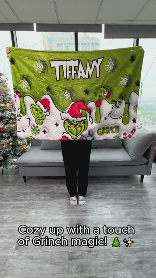 Any Name Green Snowflakes - Personalized Blanket