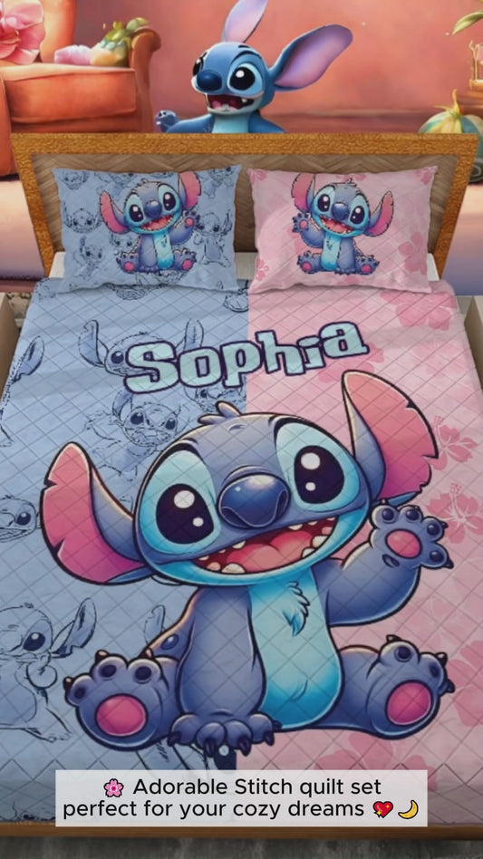 Pink And Blue - Personalized Ohana Quilt Set