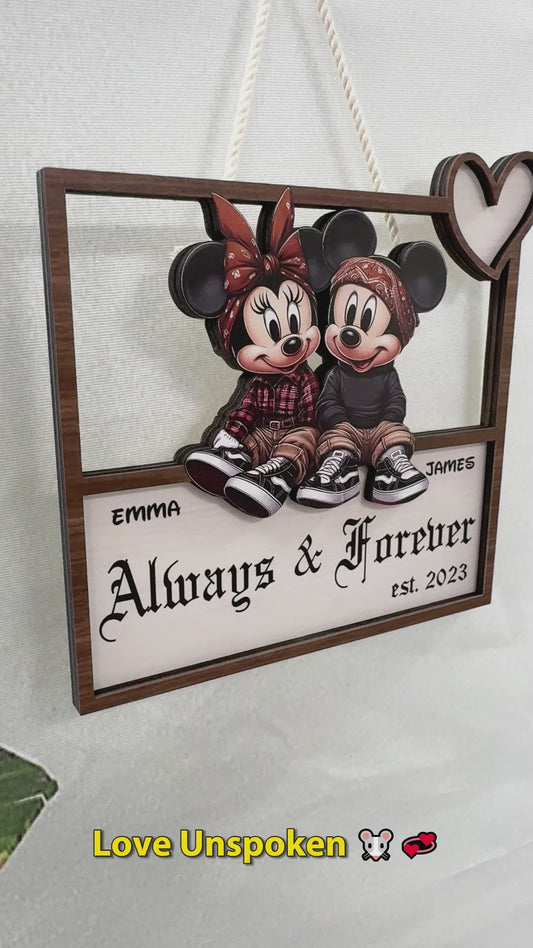 Always And Forever Chicano Mouse Ears - Personalized Mouse 2 Layered Wood Sign / Wood Plaque