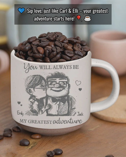 Carl and Elli - Personalized Mouse Engraved Pottery Mug