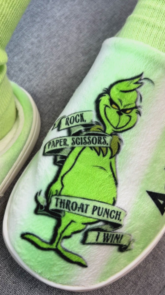 Rock Paper Throat Punch - Personalized Stole Christmas Slippers