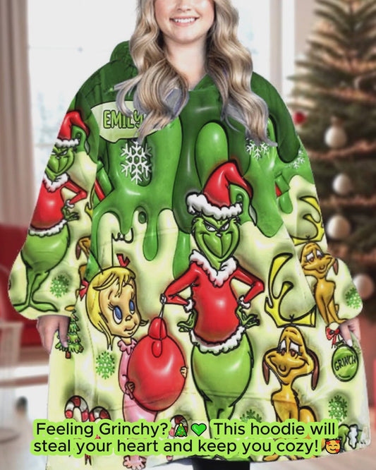 Merry Grinchmas - Personalized Stole Christmas Blanket Hoodie