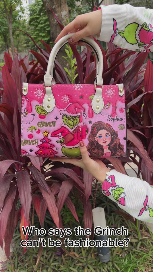 In My Grinch Era - Personalized Stole Christmas Leather Handbag