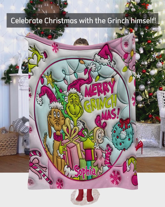 Merry Grinchmas - Personalized Stole Christmas Blanket