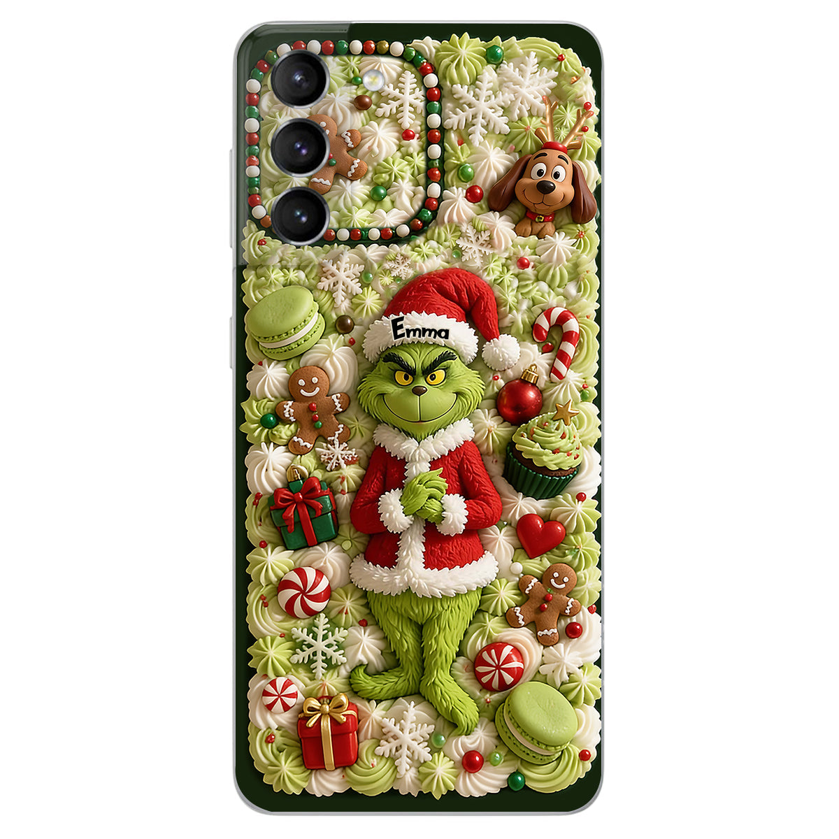 Christmas Green Character - Personalized Stole Christmas 3D Embossed Leather Phone Case