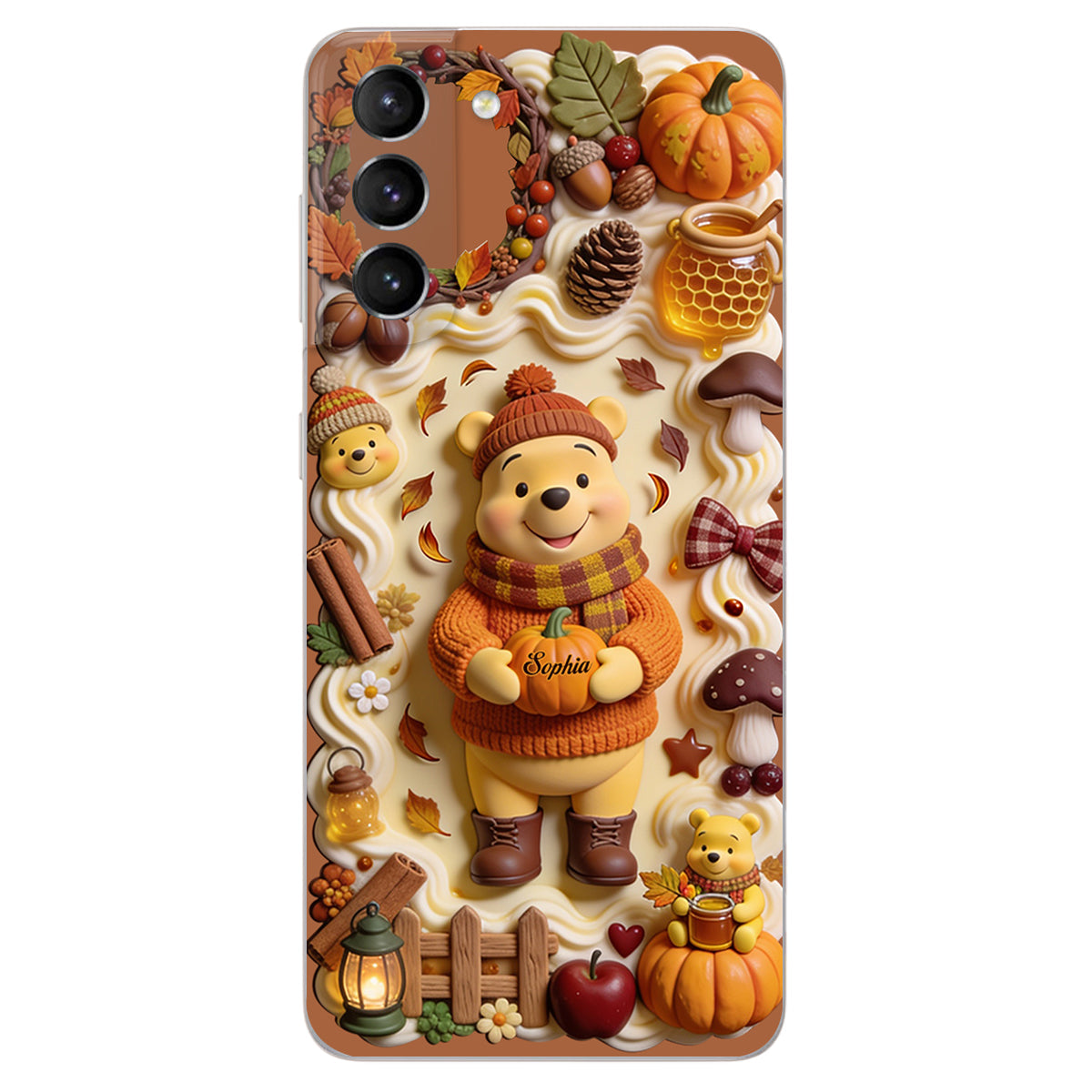 Cozy Vibe Cute Bear - Personalized Yellow Bear 3D Embossed Leather Phone Case