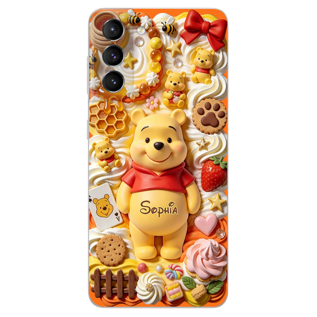 Sweet Bear - Personalized Yellow Bear 3D Embossed Leather Phone Case