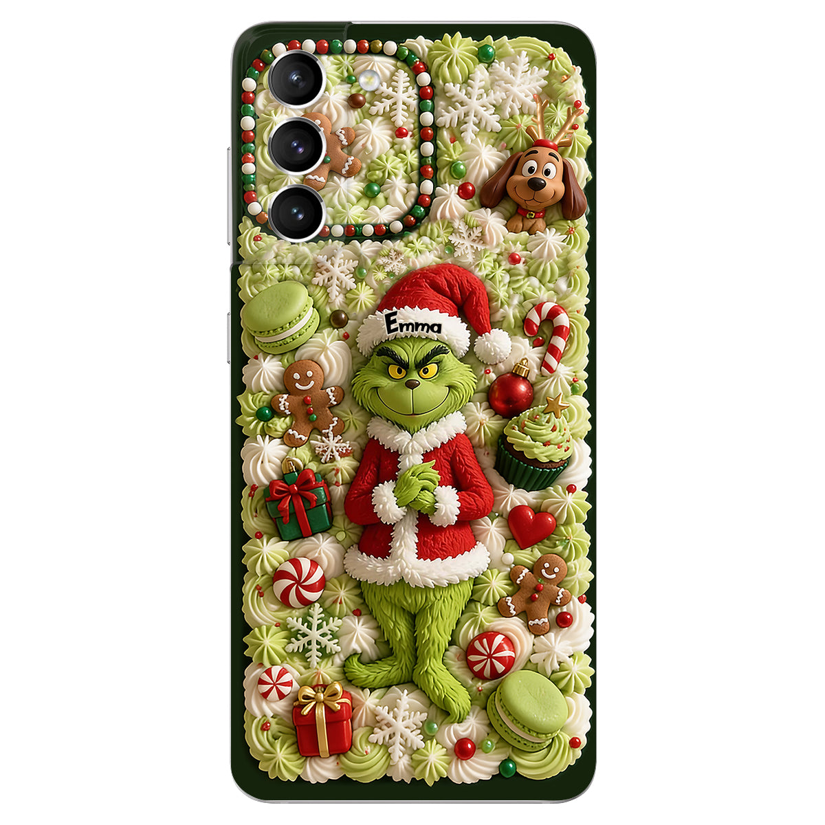 Christmas Green Character - Personalized Stole Christmas 3D Embossed Leather Phone Case