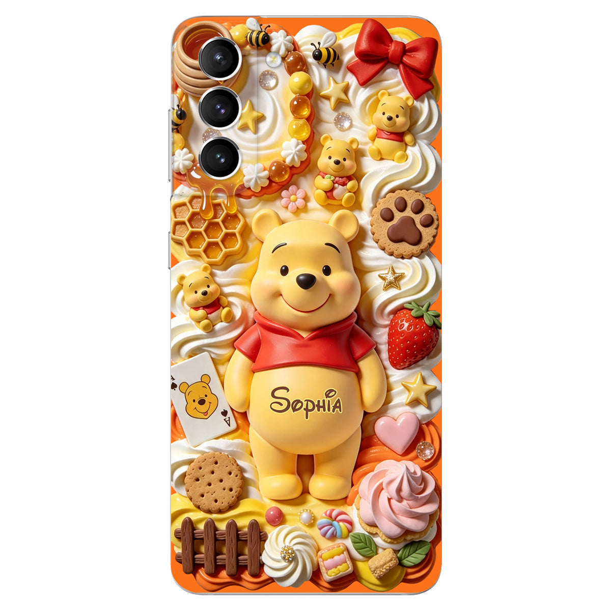 Sweet Bear - Personalized Yellow Bear 3D Embossed Leather Phone Case