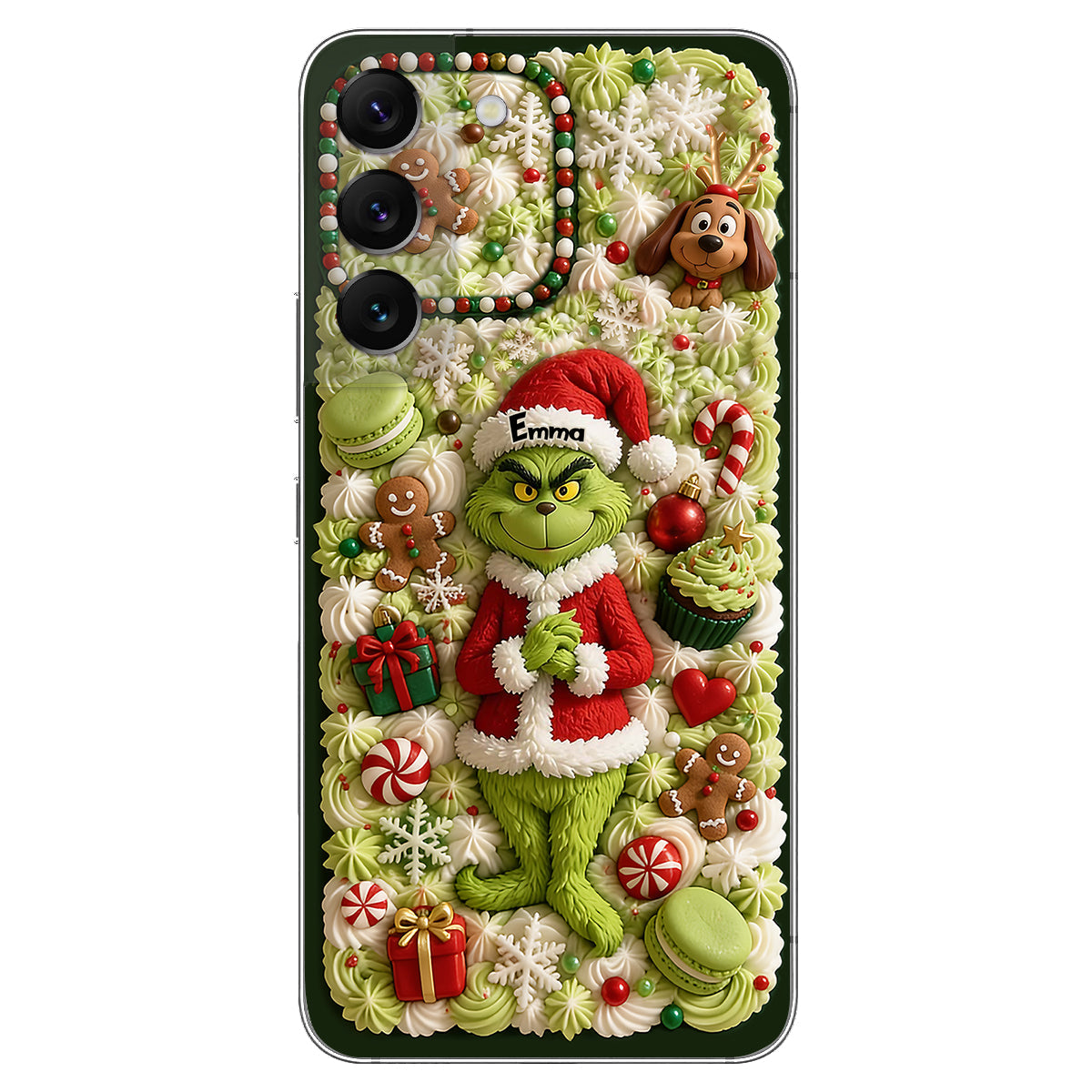 Christmas Green Character - Personalized Stole Christmas 3D Embossed Leather Phone Case