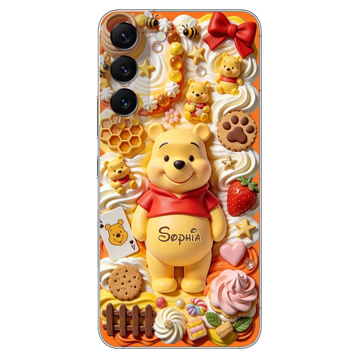 Sweet Bear - Personalized Yellow Bear 3D Embossed Leather Phone Case