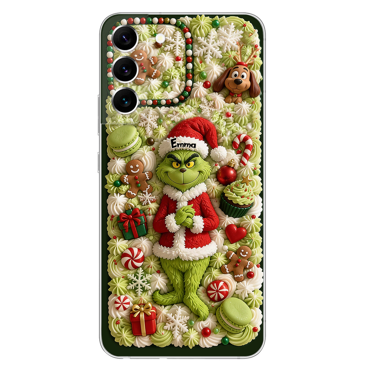 Christmas Green Character - Personalized Stole Christmas 3D Embossed Leather Phone Case
