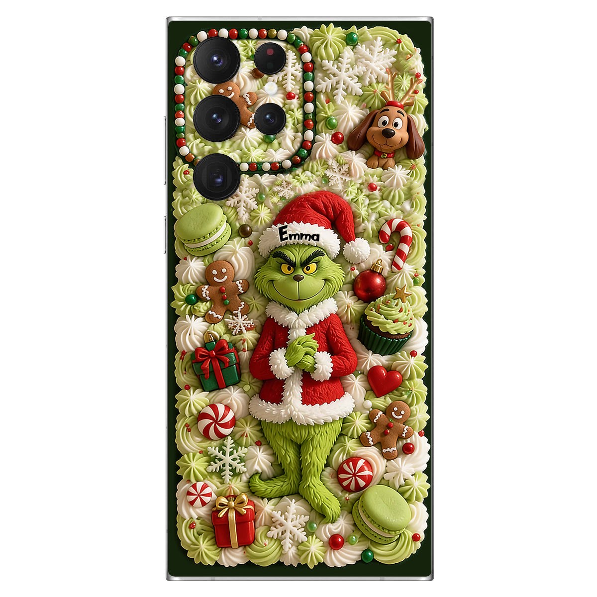 Christmas Green Character - Personalized Stole Christmas 3D Embossed Leather Phone Case